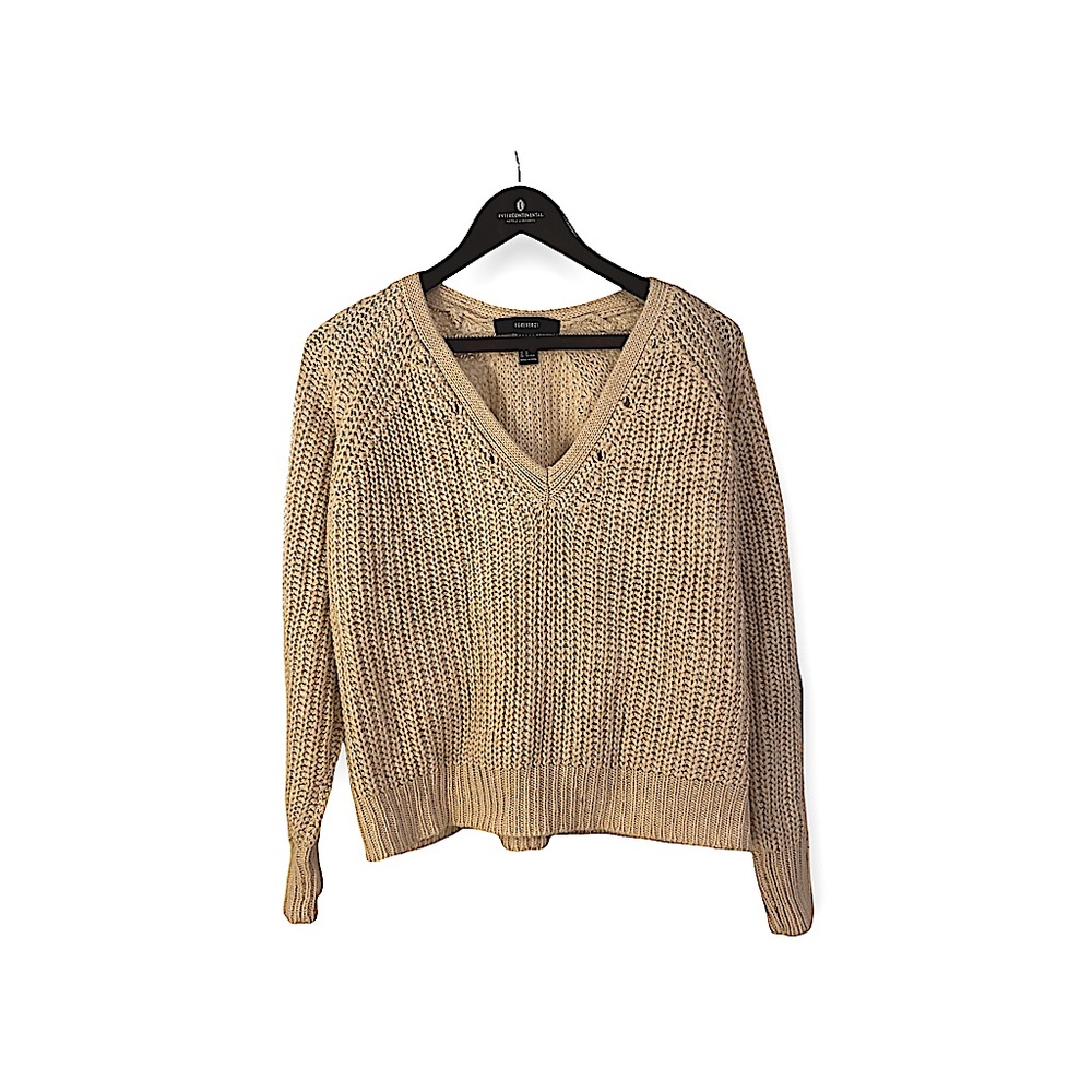 CABLE KNIT V-NECK BEIGE SWEATER - FOREVER 21